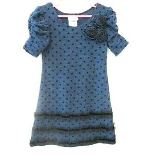 Iris & Ivy Dress Girls knit green black polka dots size 5 Short Sleeve